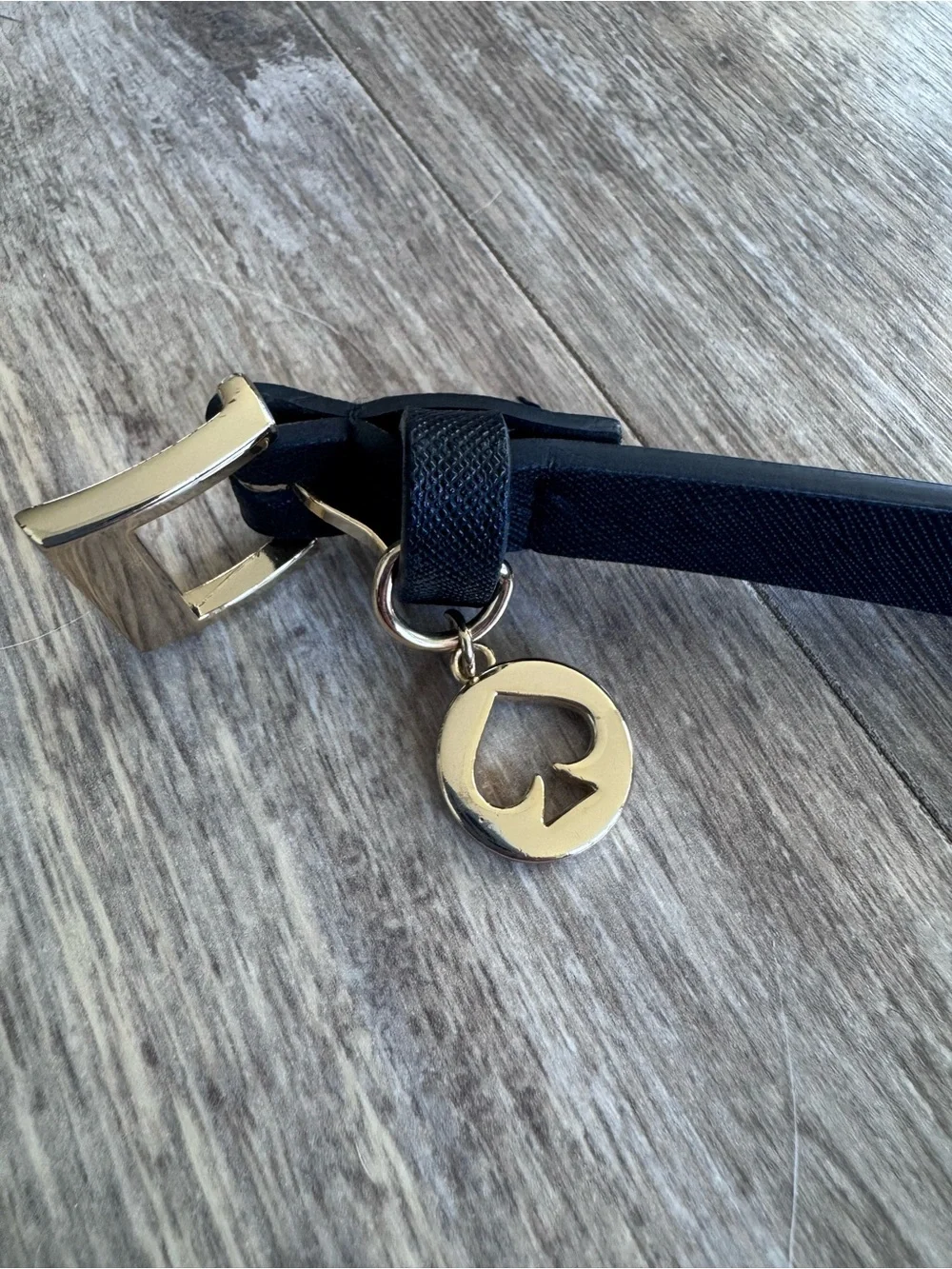 Kate Spade Slim Genuine Leather Spade Charm Belt with Gold Accent - Size: Medium